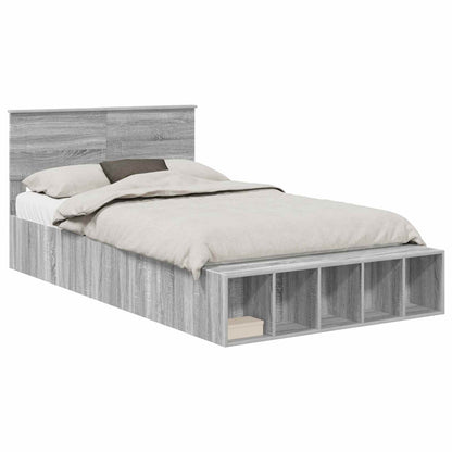 vidaXL Bettrahmen mit Regal Graues Sonoma 135 x 190 cm Holzwerkstoff