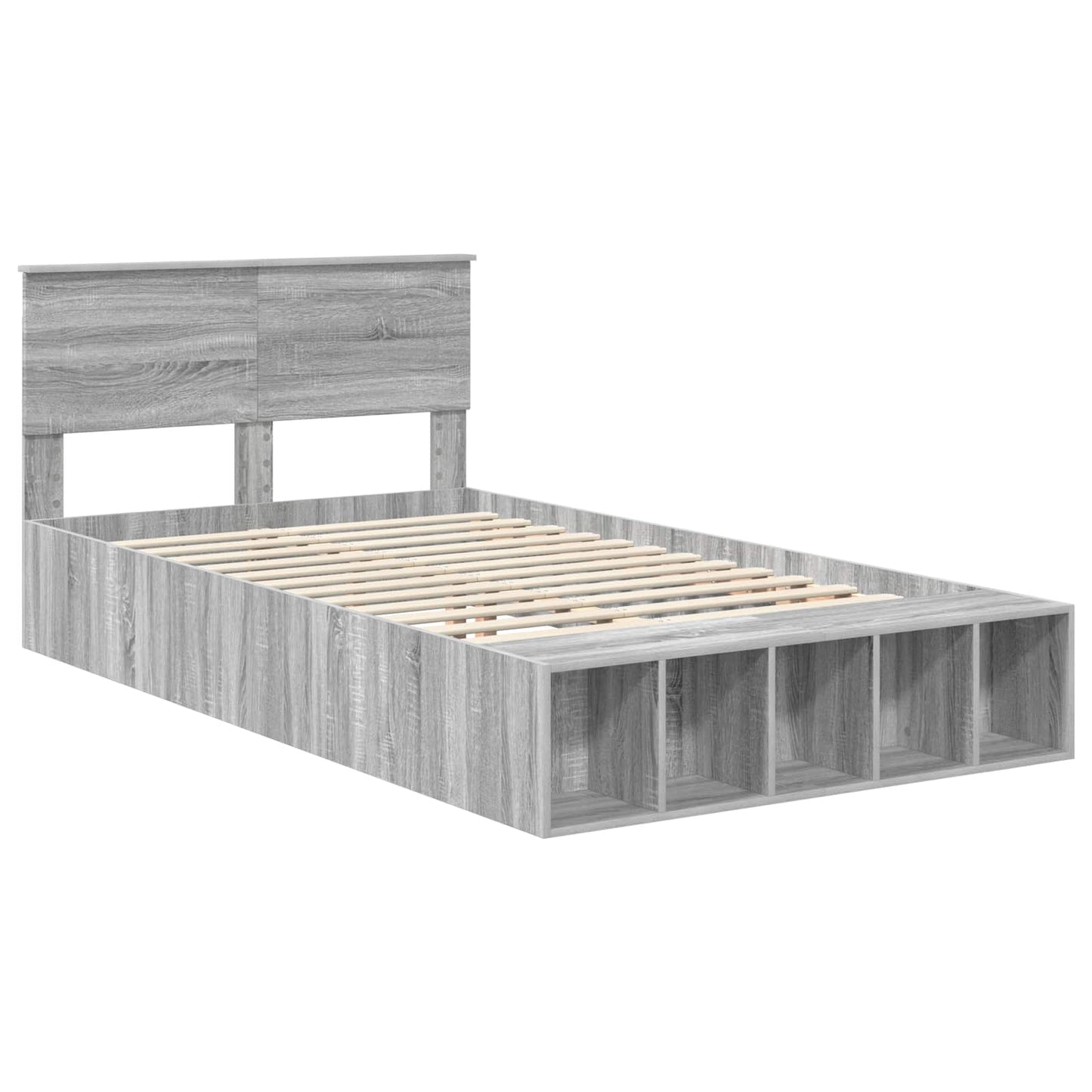 vidaXL Bettrahmen mit Regal Graues Sonoma 135 x 190 cm Holzwerkstoff