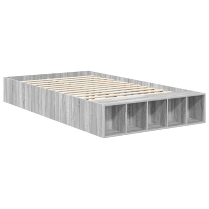 vidaXL Bettrahmen mit Regal Graues Sonoma 135 x 190 cm Holzwerkstoff