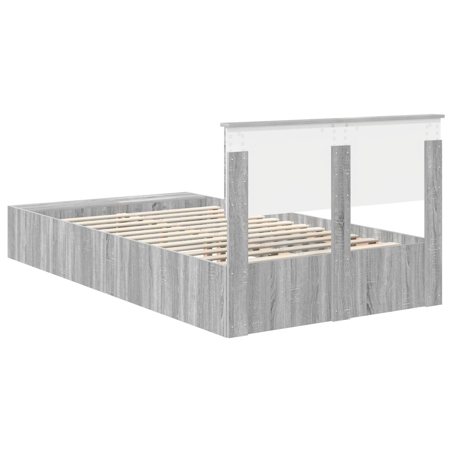 vidaXL Bettrahmen mit Regal Graues Sonoma 135 x 190 cm Holzwerkstoff