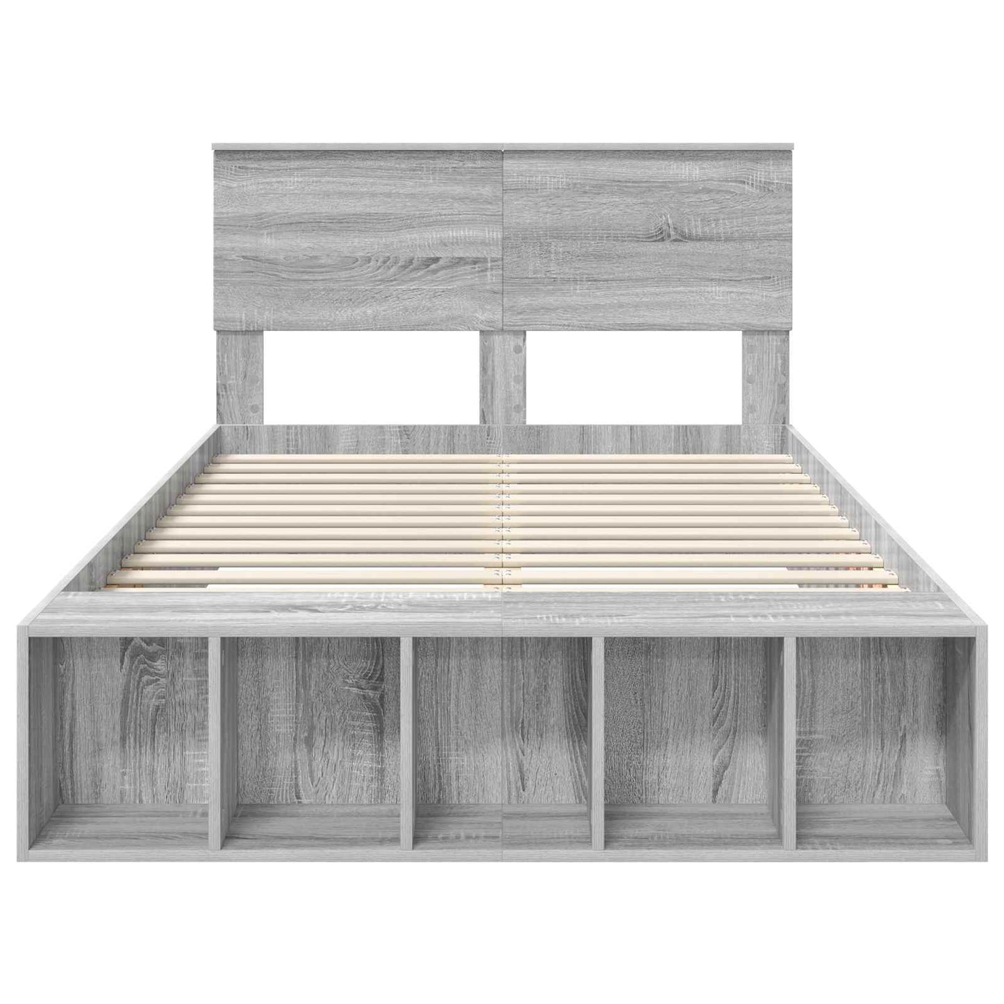 vidaXL Bettrahmen mit Regal Graues Sonoma 135 x 190 cm Holzwerkstoff
