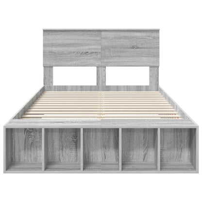 vidaXL Bettrahmen mit Regal Graues Sonoma 135 x 190 cm Holzwerkstoff