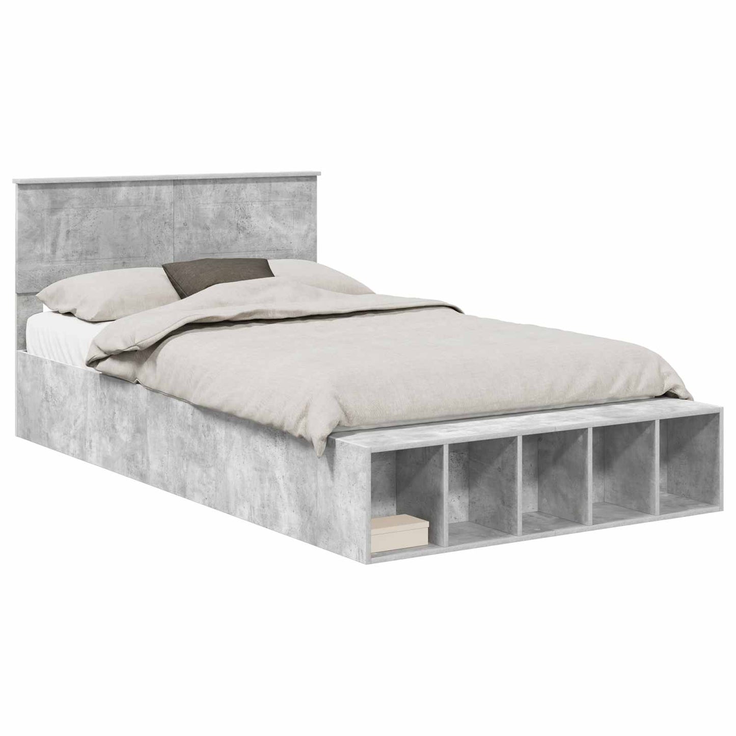 vidaXL Cadre de lit avec étagère Gris béton 120 x 190 cm Bois d'ingénierie