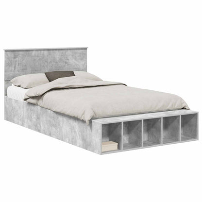 vidaXL Cadre de lit avec étagère Gris béton 120 x 190 cm Bois d'ingénierie
