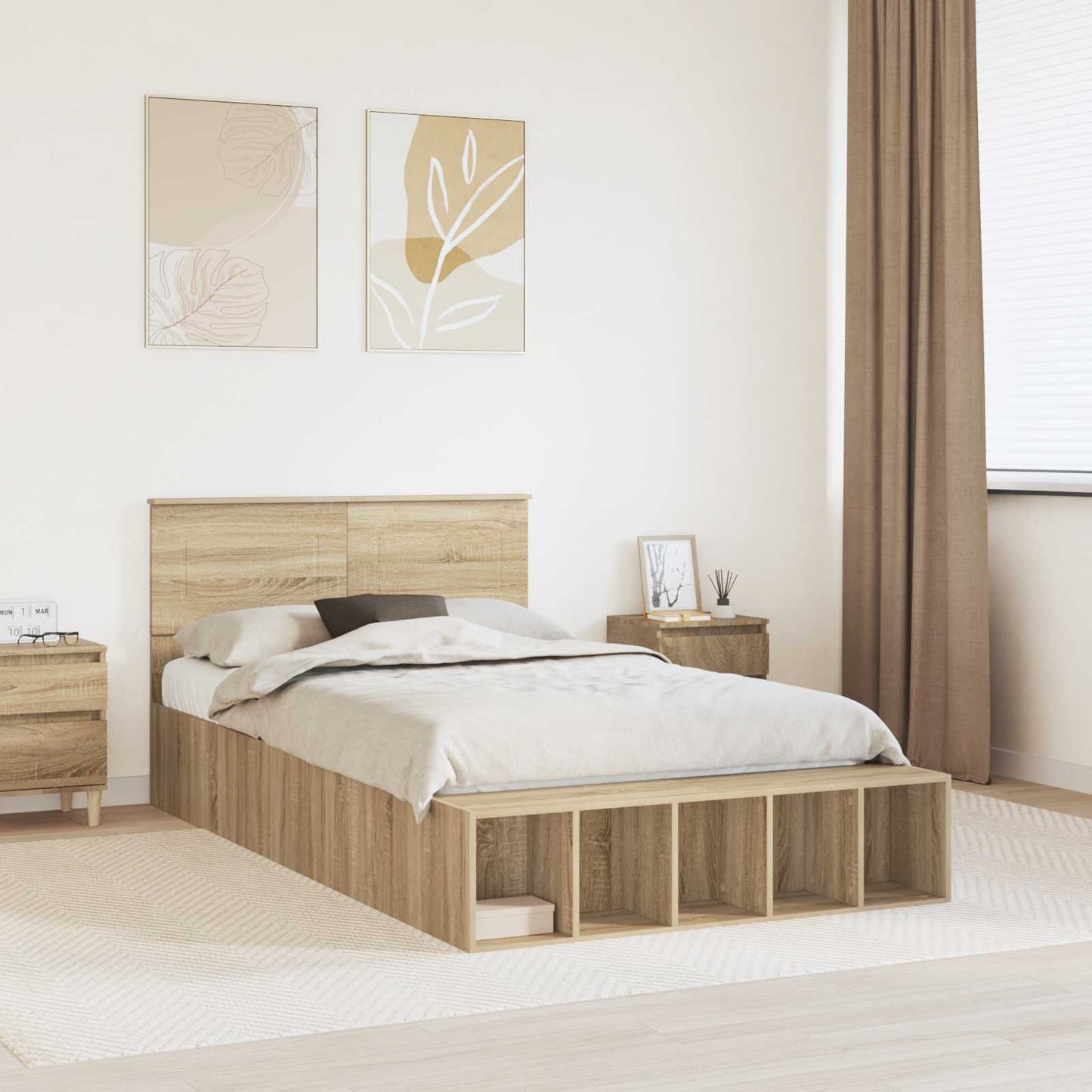 vidaXL Cadre de lit avec étagère Chêne Sonoma 120 x 200 cm Bois d'ingénierie