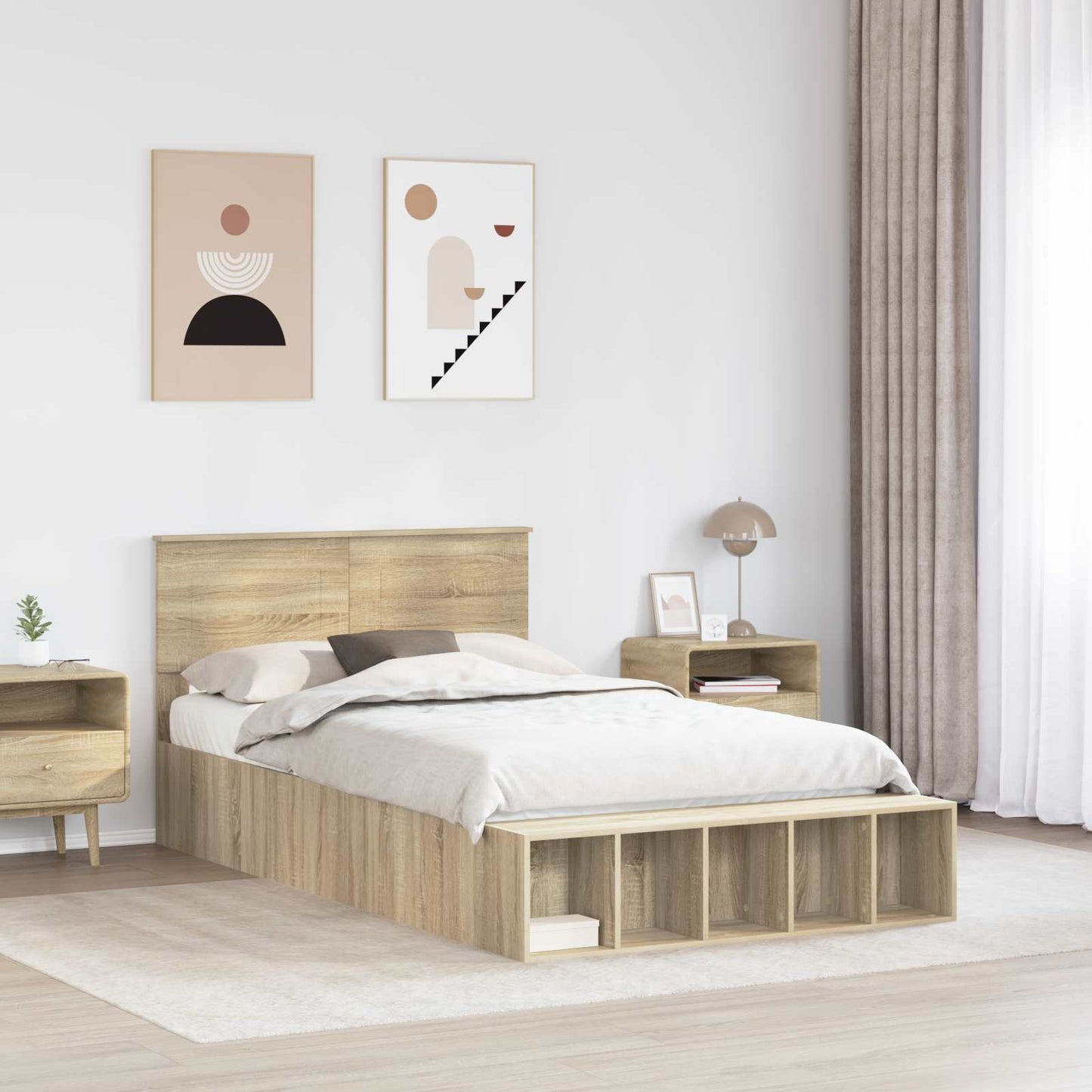 vidaXL Cadre de lit avec étagère Chêne Sonoma 120 x 200 cm Bois d'ingénierie