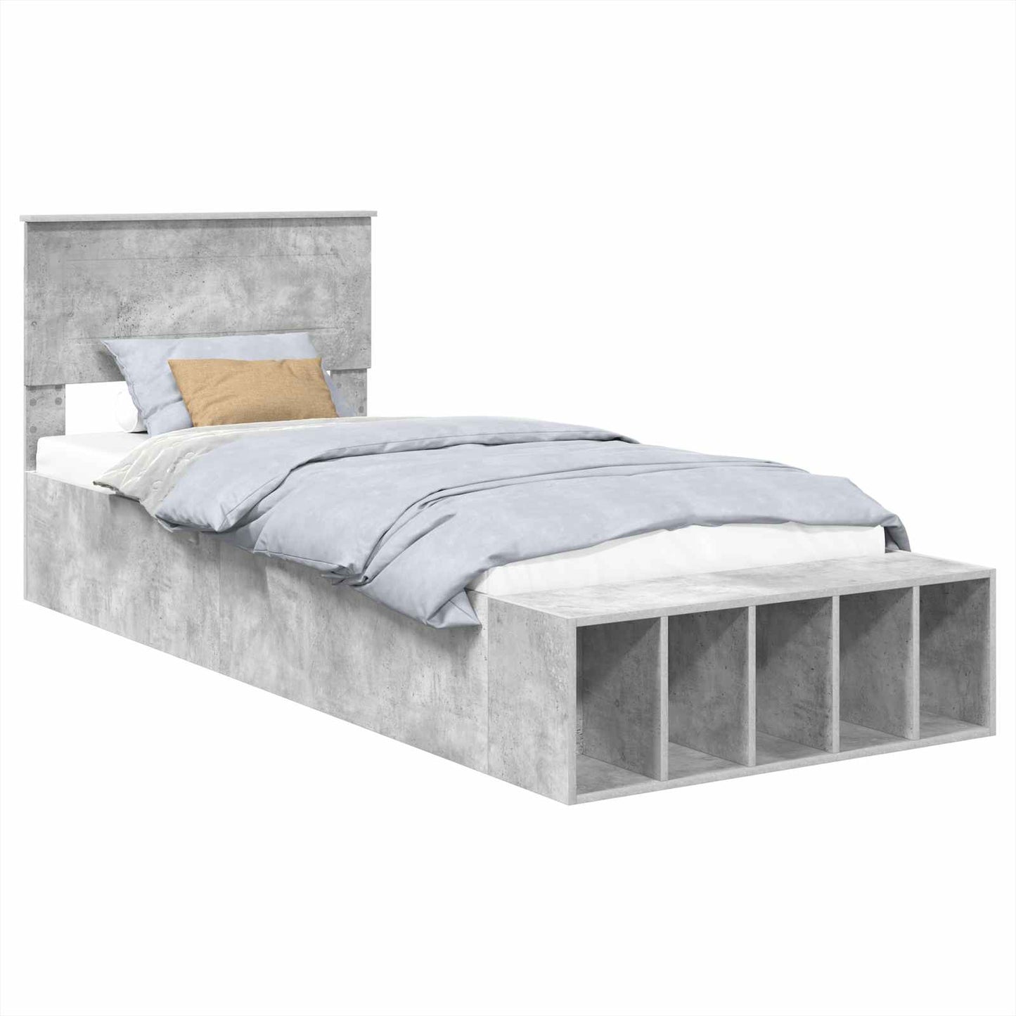 vidaXL Bettrahmen mit Regal Beton Grau 90 x 200 cm Holzwerkstoff
