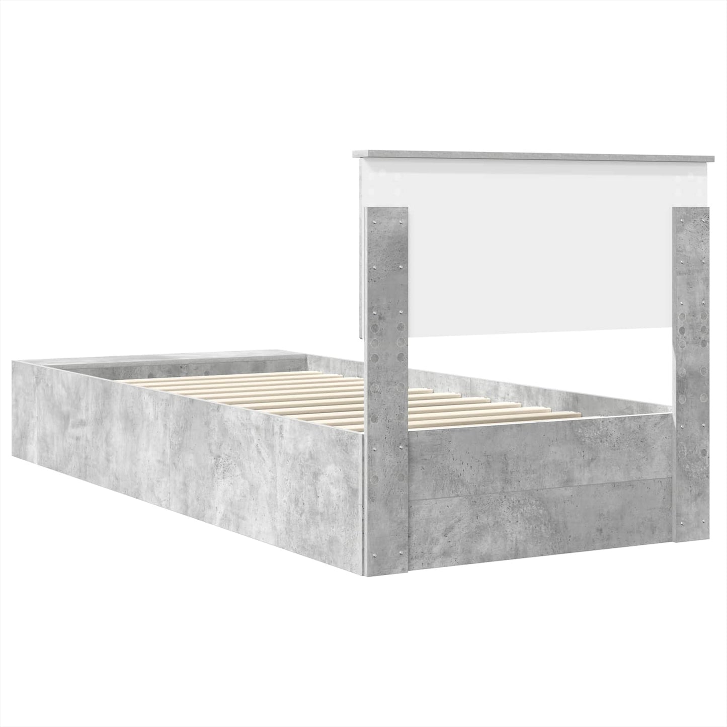 vidaXL Bettrahmen mit Regal Beton Grau 90 x 200 cm Holzwerkstoff