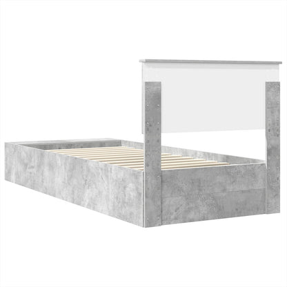 vidaXL Bettrahmen mit Regal Beton Grau 90 x 200 cm Holzwerkstoff