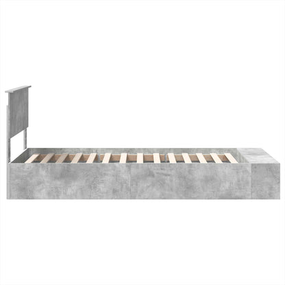 vidaXL Bettrahmen mit Regal Beton Grau 90 x 200 cm Holzwerkstoff