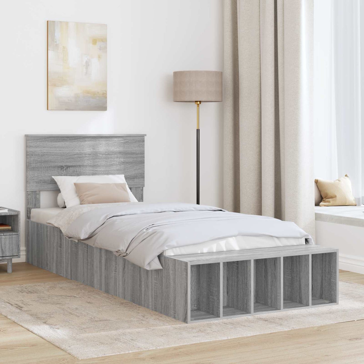 vidaXL Bettrahmen mit Regal Graues Sonoma 100 x 200 cm Holzwerkstoff