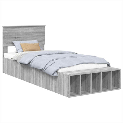 vidaXL Bettrahmen mit Regal Graues Sonoma 100 x 200 cm Holzwerkstoff