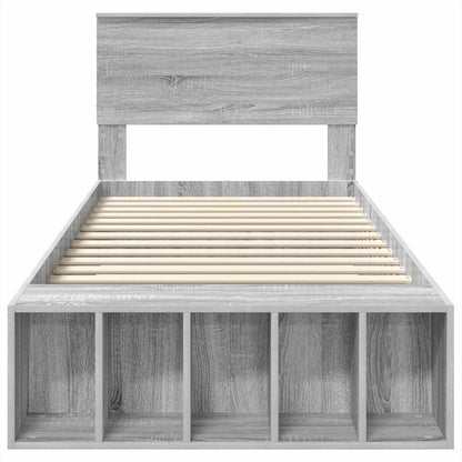 vidaXL Bettrahmen mit Regal Graues Sonoma 100 x 200 cm Holzwerkstoff