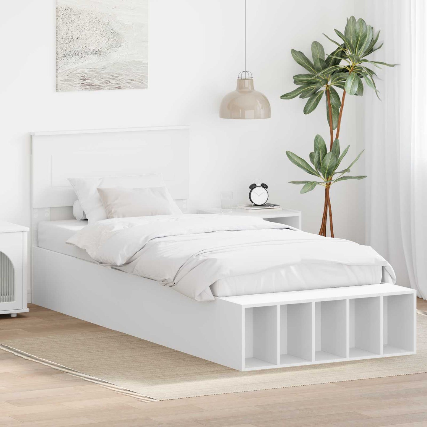 vidaXL Bettrahmen mit Regal Weiß 90 x 190 cm Holzwerkstoff