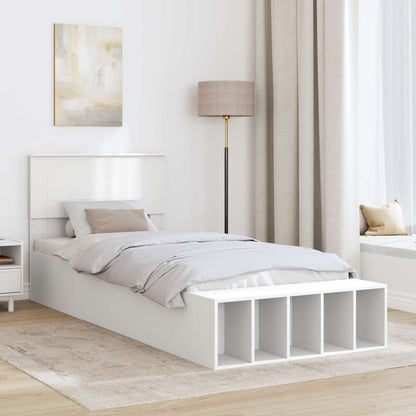 vidaXL Bettrahmen mit Regal Weiß 90 x 190 cm Holzwerkstoff