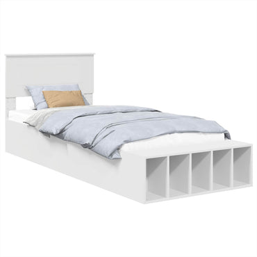 vidaXL Bettrahmen mit Regal Weiß 90 x 190 cm Holzwerkstoff