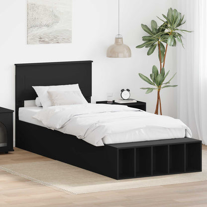 vidaXL Bettrahmen mit Regal Schwarz 90 x 190 cm Holzwerkstoff