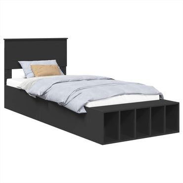 vidaXL Bettrahmen mit Regal Schwarz 90 x 190 cm Holzwerkstoff