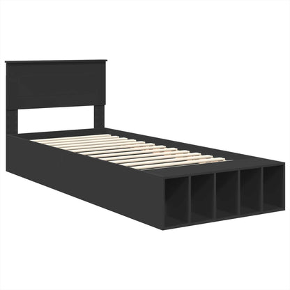 vidaXL Bettrahmen mit Regal Schwarz 90 x 190 cm Holzwerkstoff