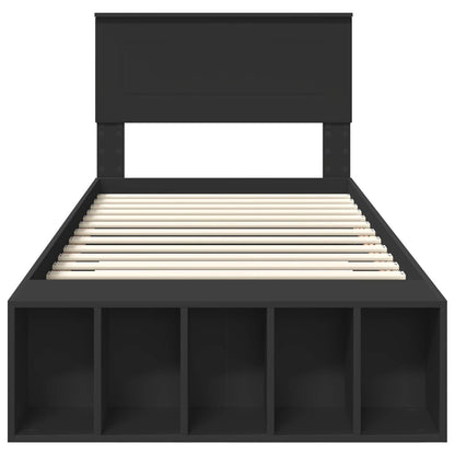 vidaXL Bettrahmen mit Regal Schwarz 90 x 190 cm Holzwerkstoff