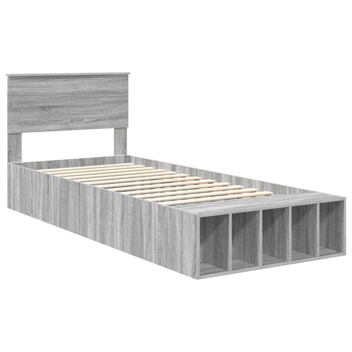 vidaXL Bettrahmen mit Regal Graues Sonoma 90 x 190 cm Holzwerkstoff