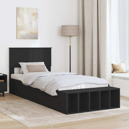 vidaXL Bettrahmen mit Regal Schwarz 90 x 200 cm Holzwerkstoff