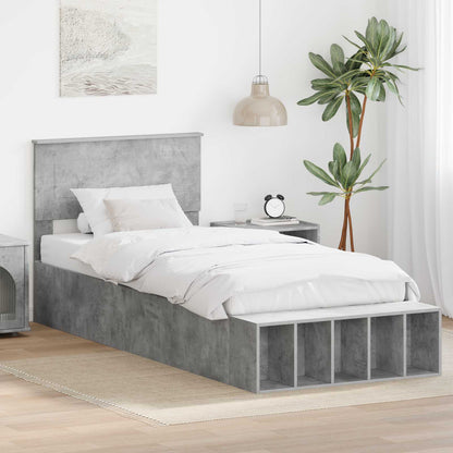 vidaXL Bettrahmen mit Regal Beton Grau 90 x 200 cm Holzwerkstoff