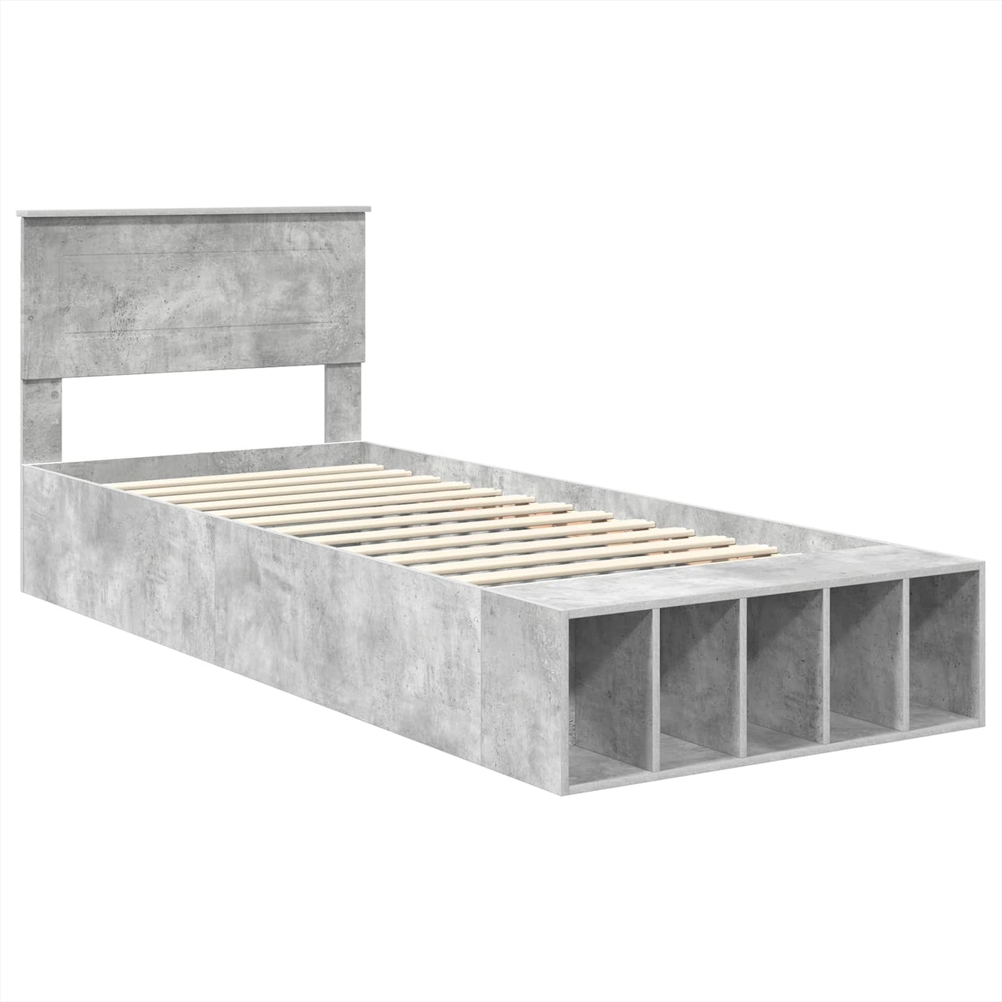 vidaXL Bettrahmen mit Regal Beton Grau 90 x 200 cm Holzwerkstoff