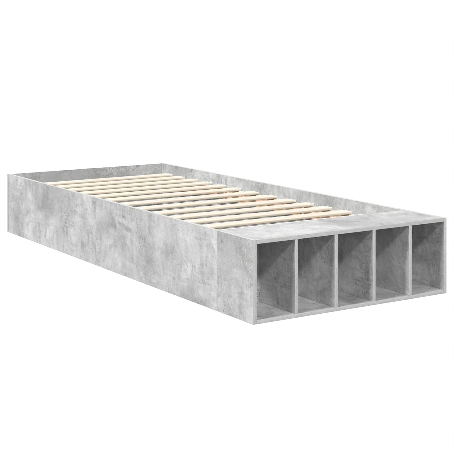 vidaXL Bettrahmen mit Regal Beton Grau 90 x 200 cm Holzwerkstoff