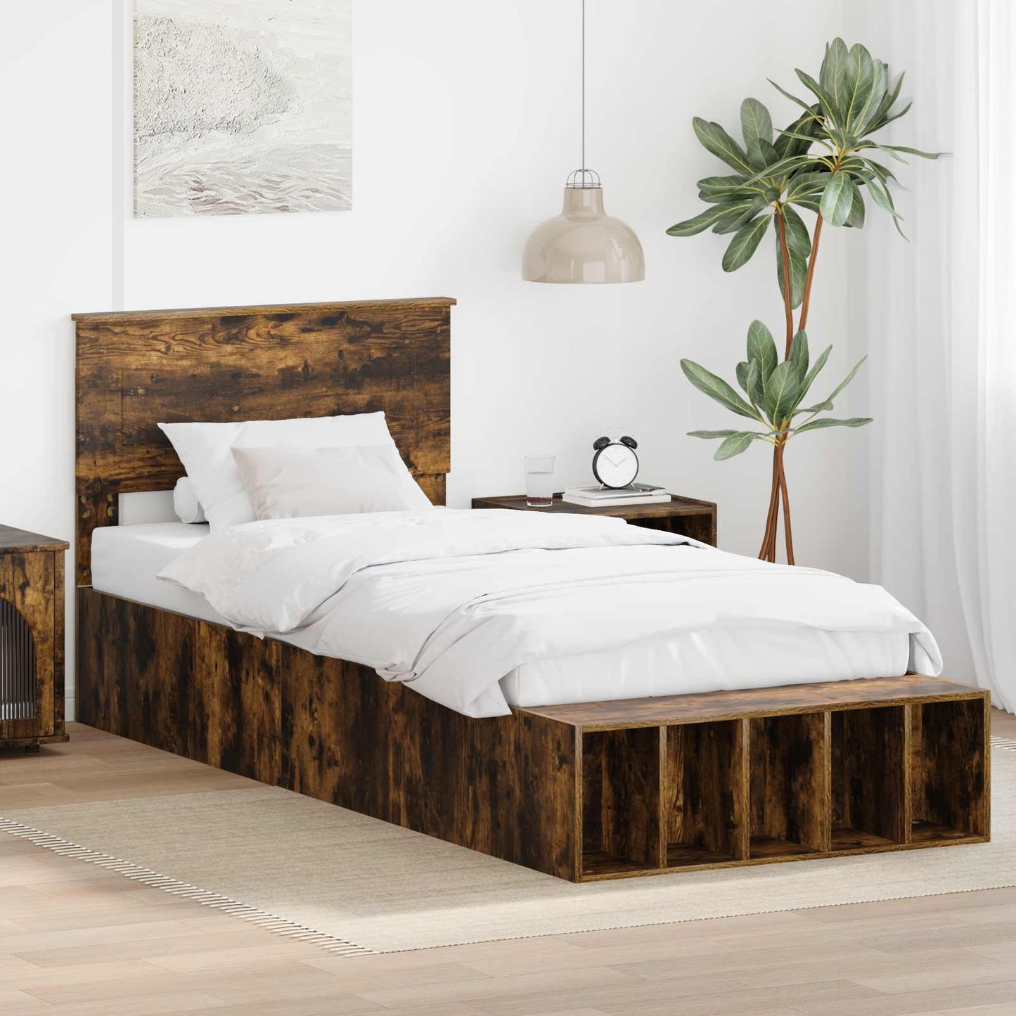 vidaXL Cadre de lit Chêne fumé 90 x 200 cm Bois d'ingénierie