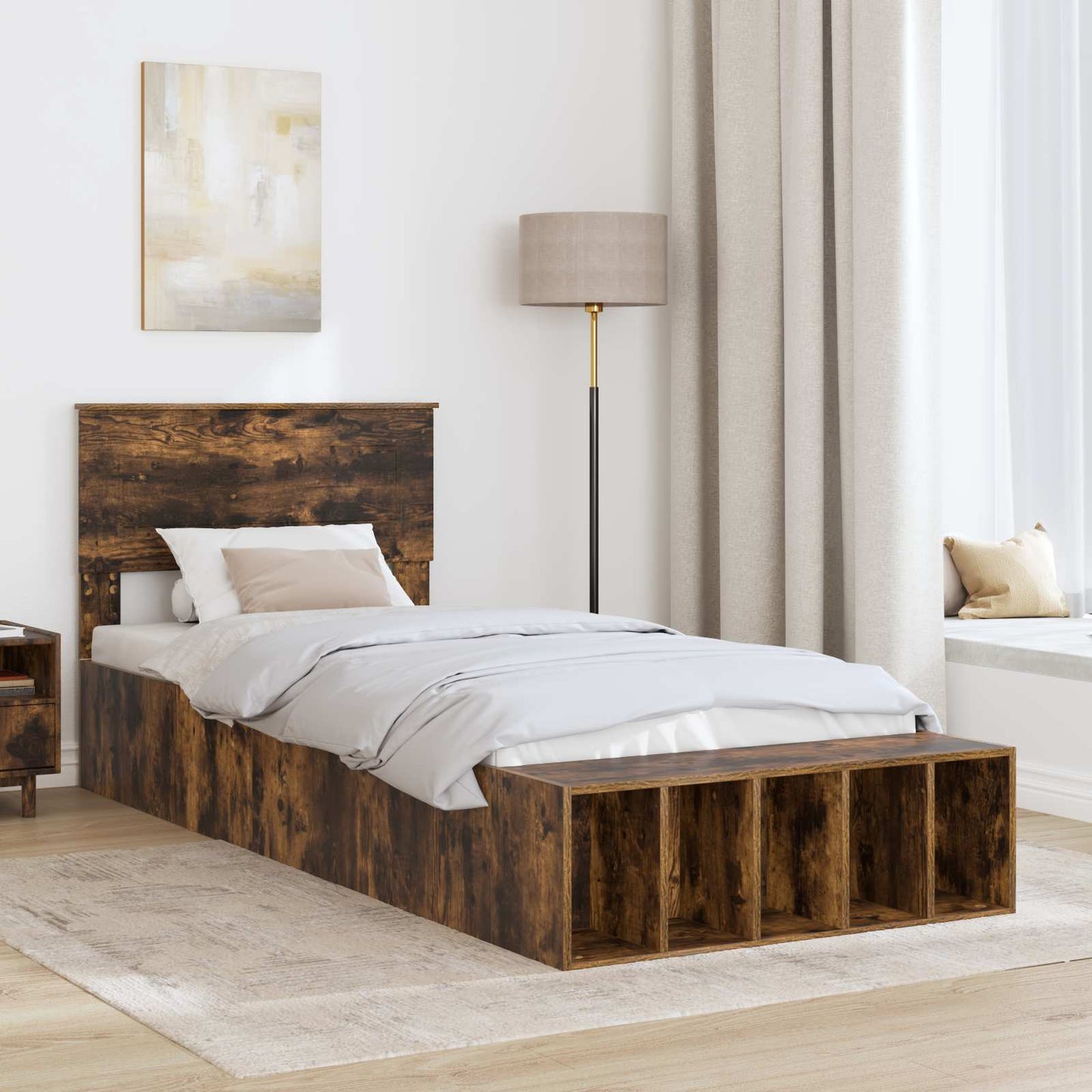 vidaXL Cadre de lit Chêne fumé 90 x 200 cm Bois d'ingénierie