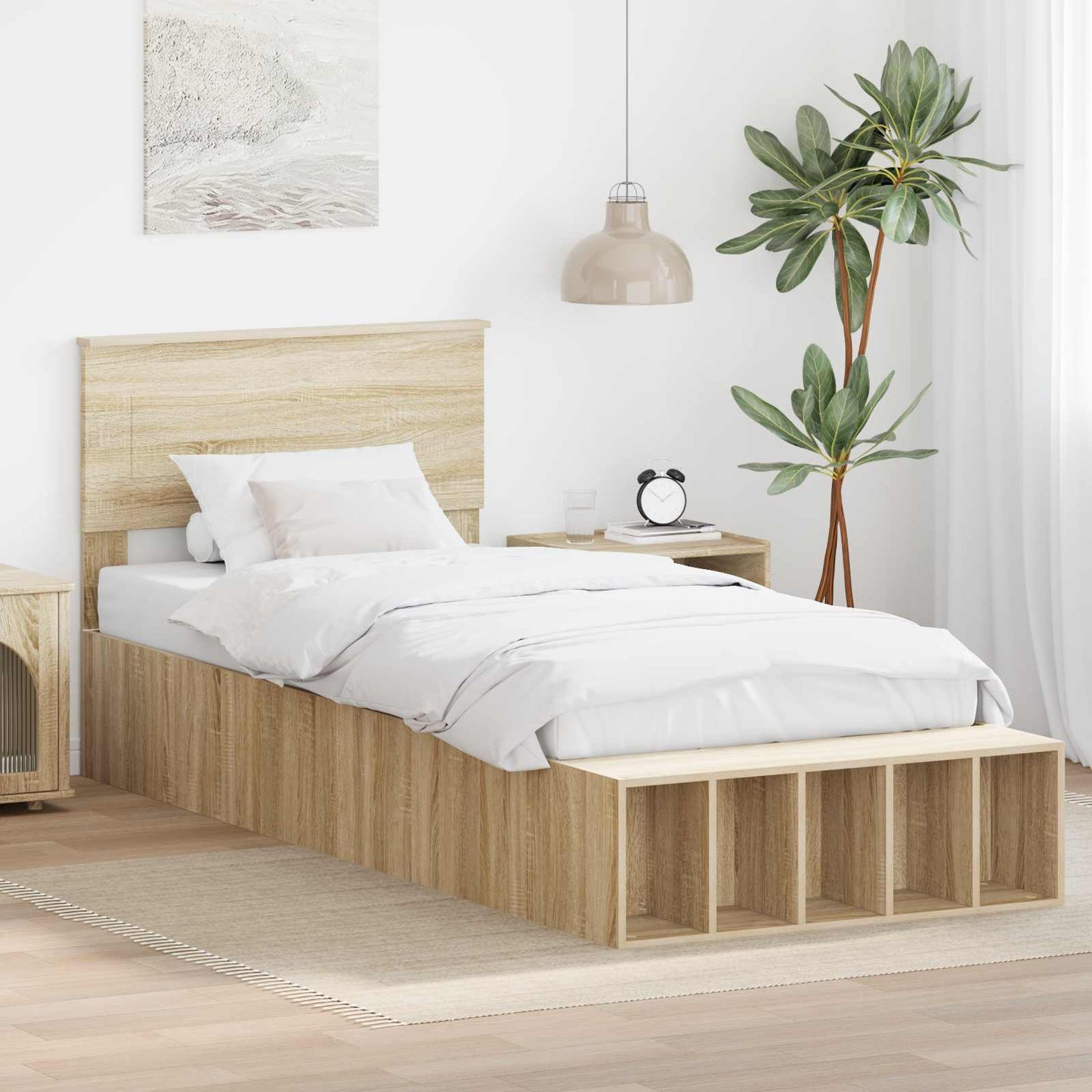 vidaXL Bettrahmen mit Regal Sonoma-Eiche 75 x 190 cm Holzwerkstoff