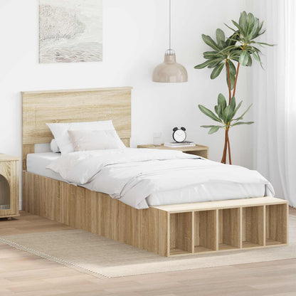 vidaXL Bettrahmen mit Regal Sonoma-Eiche 75 x 190 cm Holzwerkstoff
