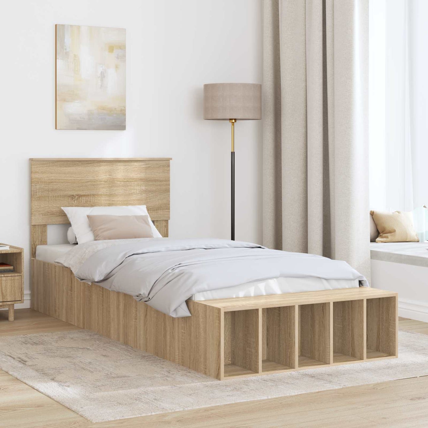 vidaXL Bettrahmen mit Regal Sonoma-Eiche 75 x 190 cm Holzwerkstoff
