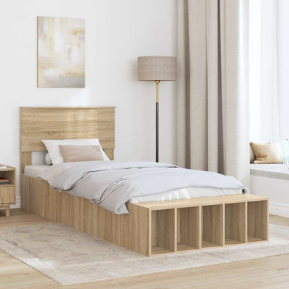 vidaXL Bettrahmen mit Regal Sonoma-Eiche 75 x 190 cm Holzwerkstoff