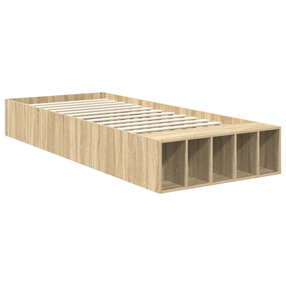vidaXL Bettrahmen mit Regal Sonoma-Eiche 75 x 190 cm Holzwerkstoff