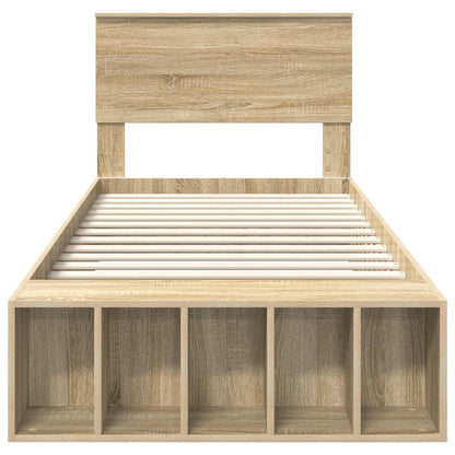 vidaXL Bettrahmen mit Regal Sonoma-Eiche 75 x 190 cm Holzwerkstoff