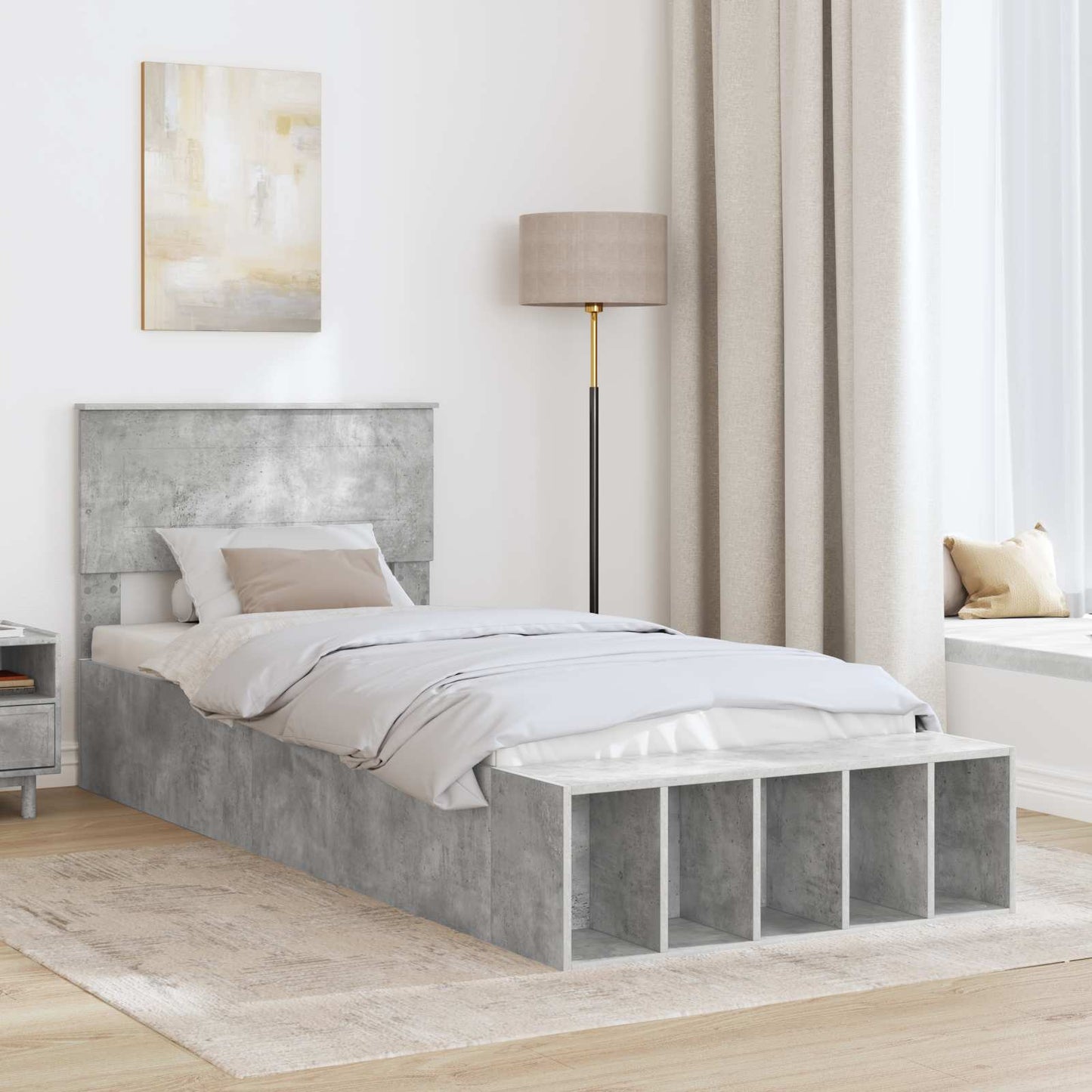 vidaXL Bettrahmen mit Regal Beton Grau 70 x 190 cm Holzwerkstoff
