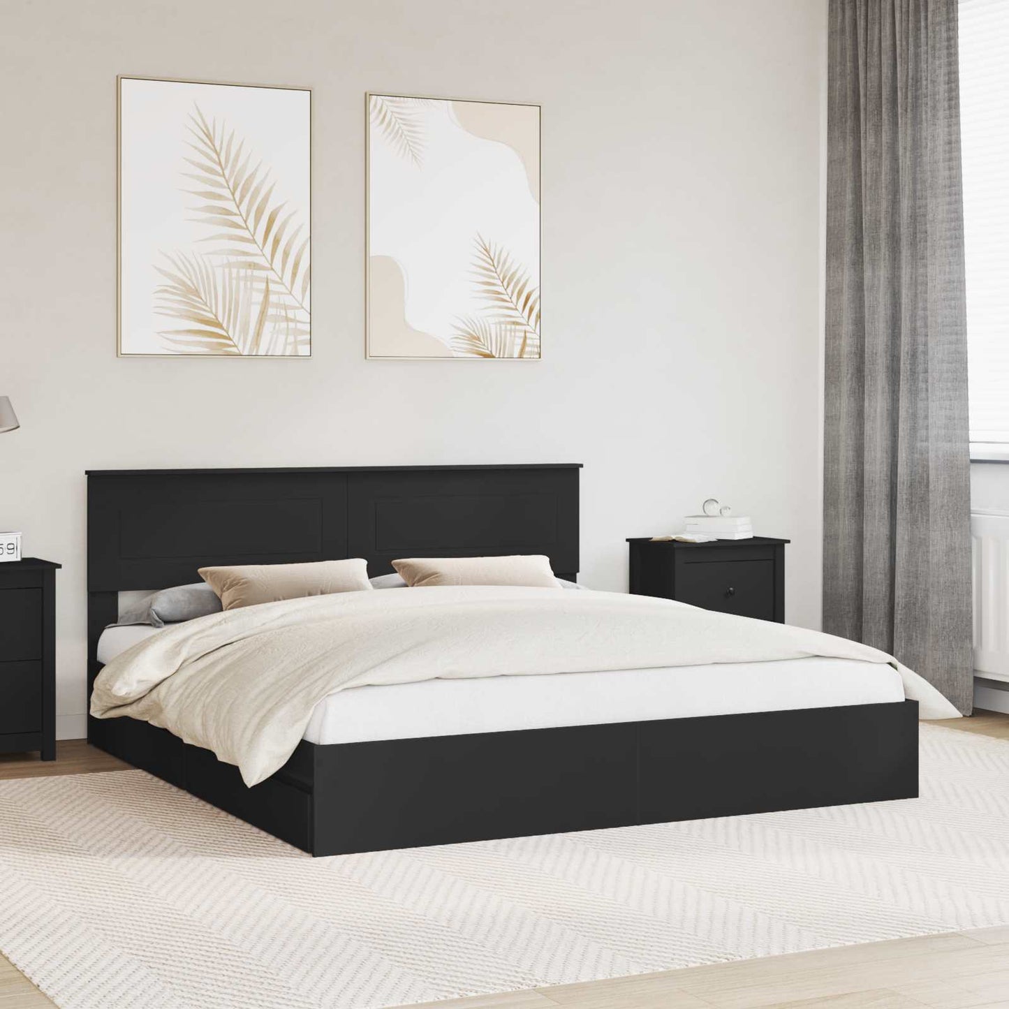 vidaXL Aufbewahrungsbett Schwarz 200 x 200 cm Holzwerkstoff