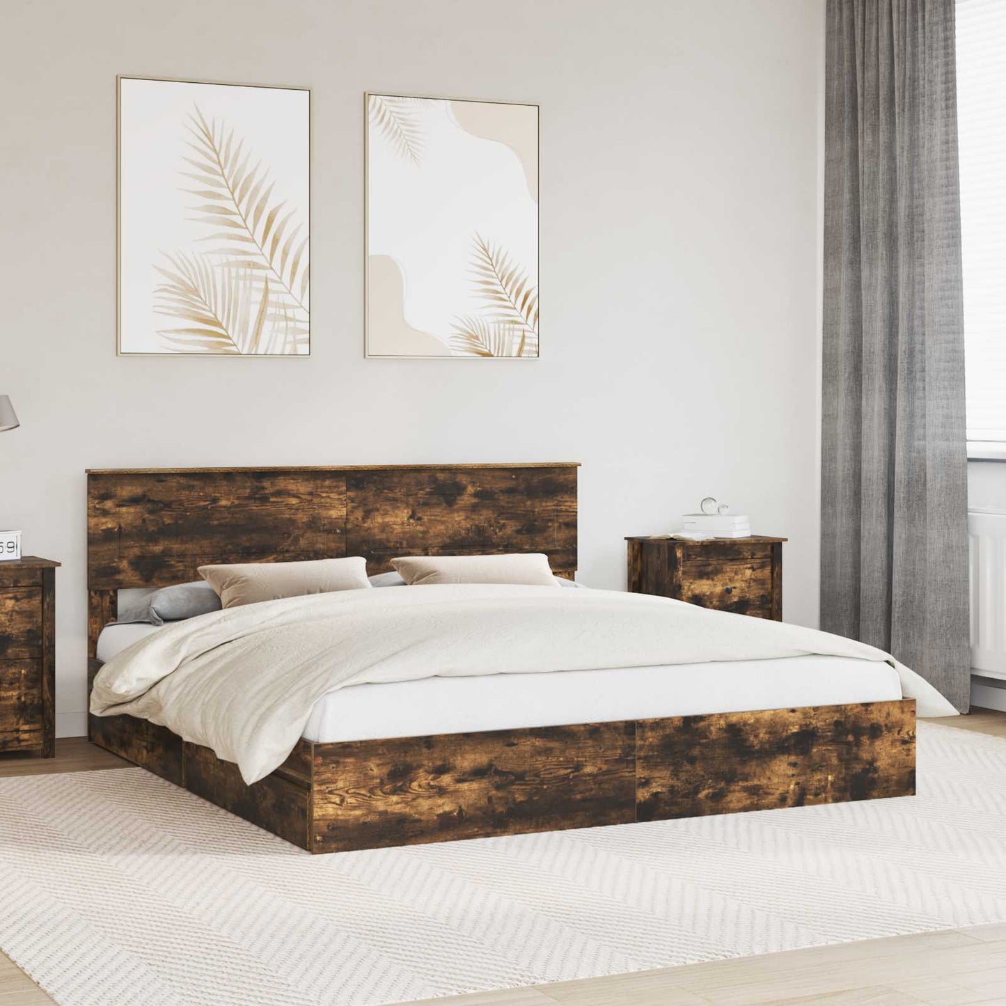 vidaXL Aufbewahrungsbett Geräucherte Eiche 200 x 200 cm Holzwerkstoff