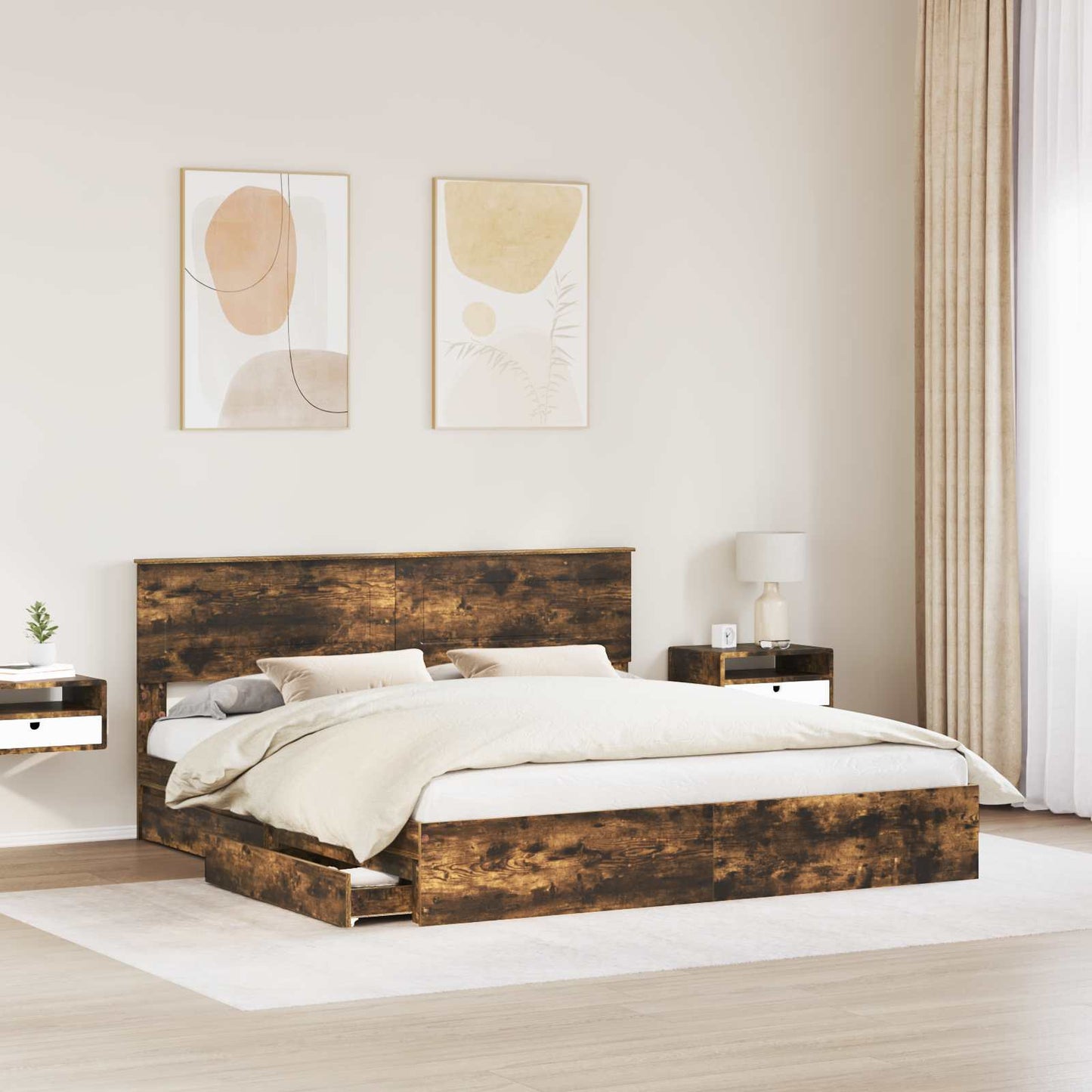 vidaXL Aufbewahrungsbett Geräucherte Eiche 200 x 200 cm Holzwerkstoff
