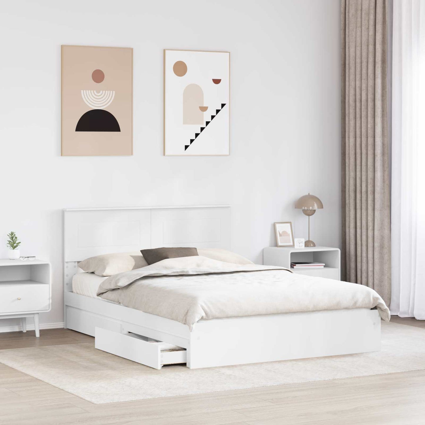 vidaXL Lit de rangement avec tête de lit Blanc 150 x 200 cm Bois d'ingénierie