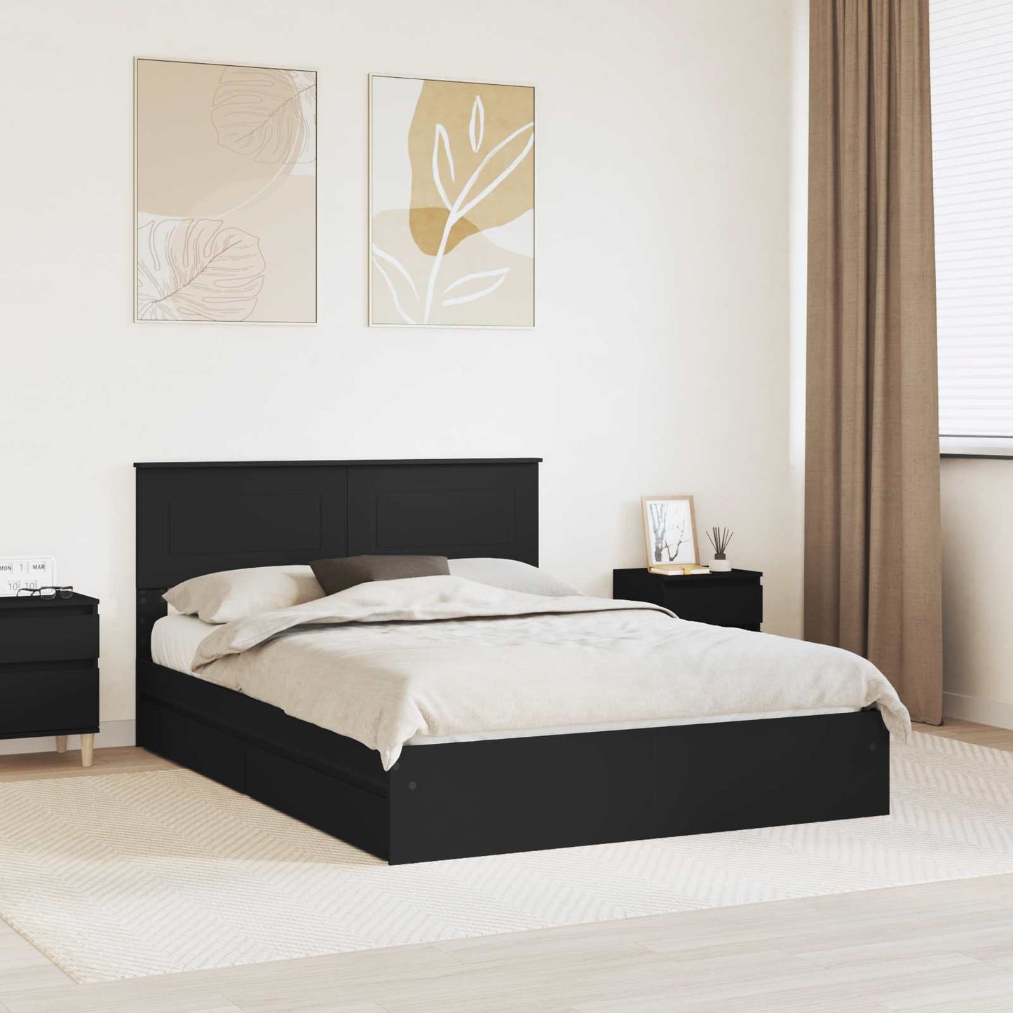 vidaXL Aufbewahrungsbett Schwarz 150 x 200 cm Holzwerkstoff