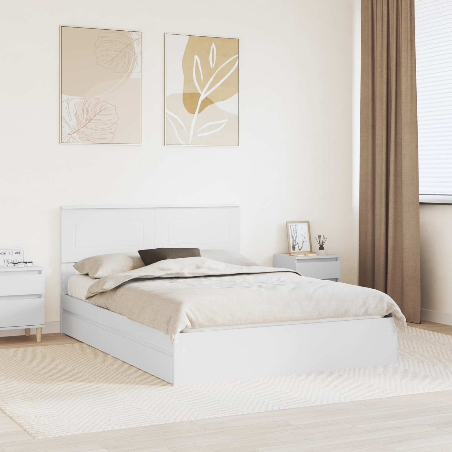 vidaXL Lit de rangement avec tête de lit Blanc 140 x 190 cm Bois d'ingénierie