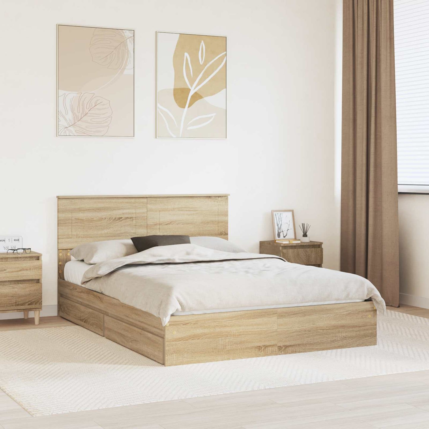 vidaXL Aufbewahrungsbett Sonoma-Eiche 140 x 200 cm Holzwerkstoff