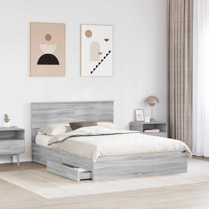 vidaXL Lit de rangement gris Sonoma 140 x 200 cm en bois d'ingénierie