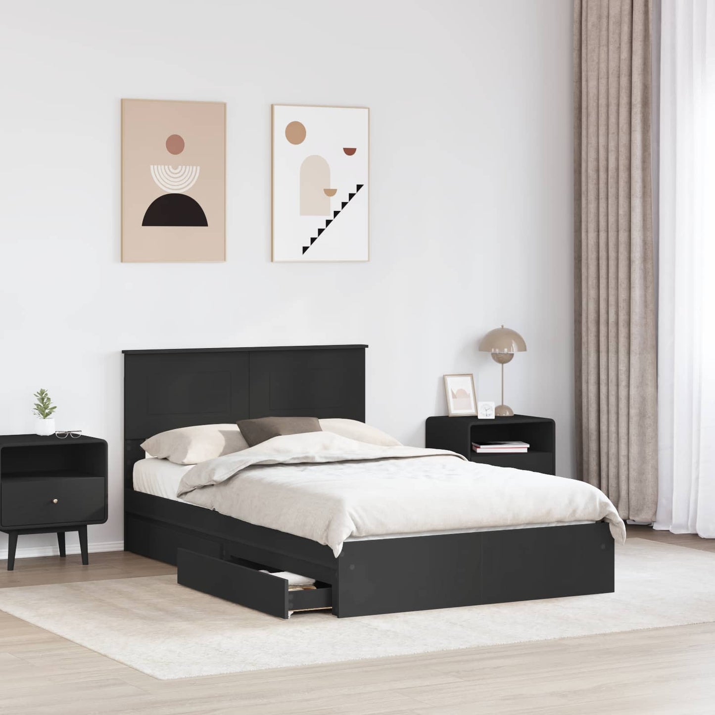 vidaXL Aufbewahrungsbett Schwarz 135 x 190 cm Holzwerkstoff