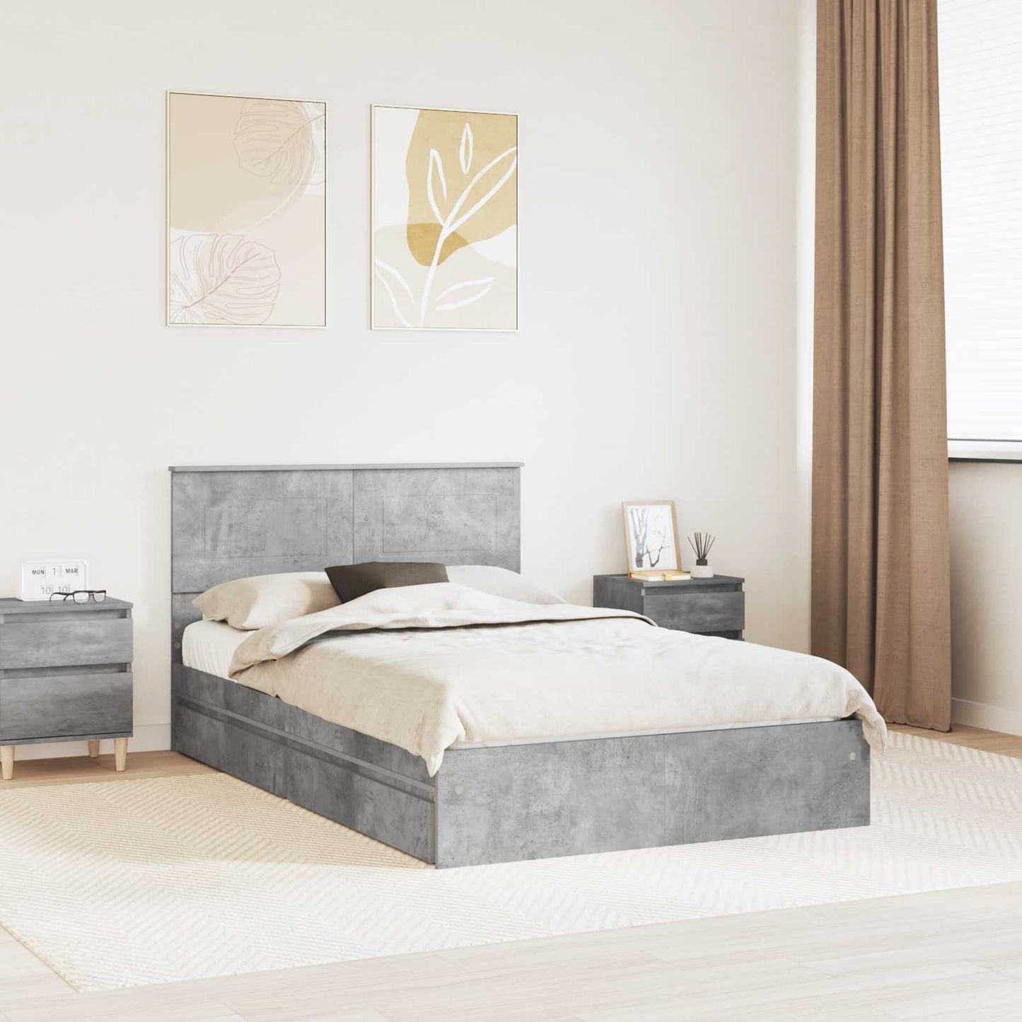 vidaXL Aufbewahrungsbett Beton Grau 135 x 190 cm Holzwerkstoff