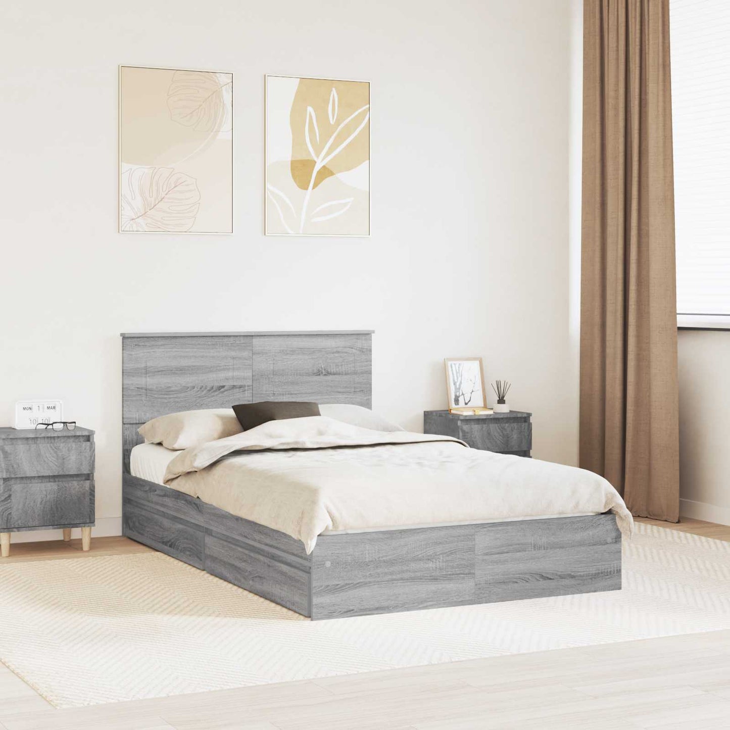 vidaXL Aufbewahrungsbett Graues Sonoma 135 x 190 cm Holzwerkstoff