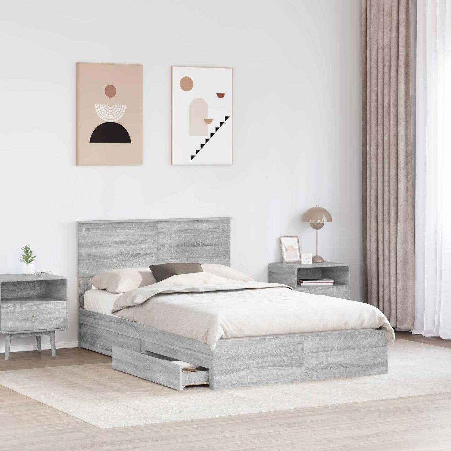 vidaXL Aufbewahrungsbett Graues Sonoma 135 x 190 cm Holzwerkstoff